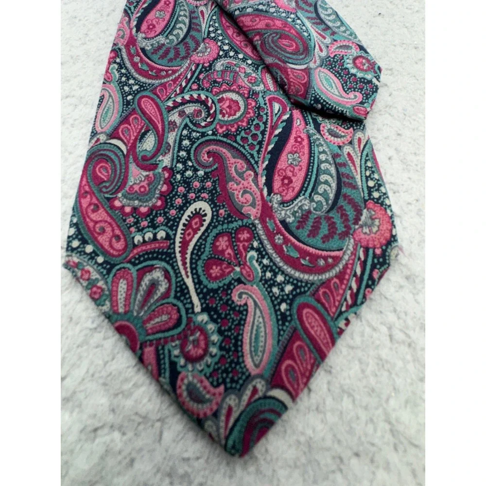 Valentino Paisley Silk Tie Pink Teal Made In Italy Designer Necktie